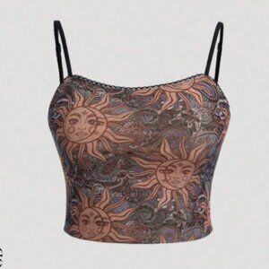 Plus Size Sun and Moon Camisole Crop Top with Paisley Print